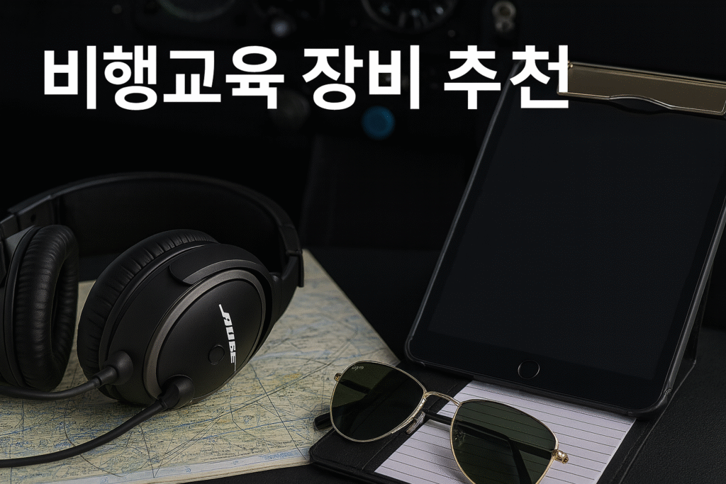 파일럿 헤드셋·로그북·니보드 등 비행훈련 필수 장비 구성 이미지