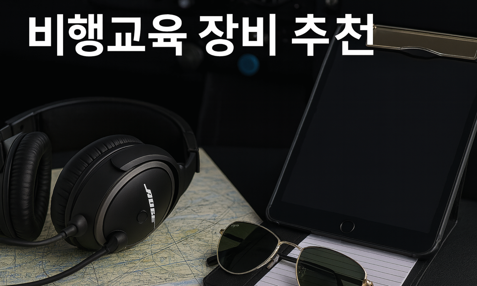파일럿 헤드셋·로그북·니보드 등 비행훈련 필수 장비 구성 이미지